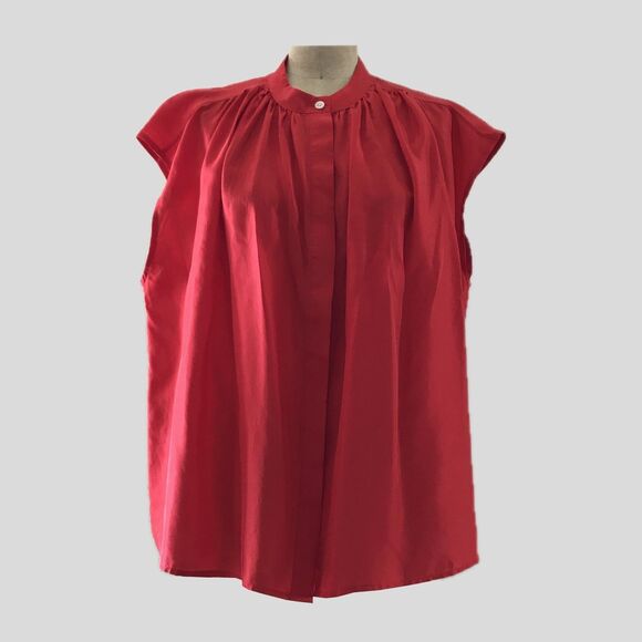 Banana Republic Red Silk Classic Oversized Sleeveless High Neck Blouse Top - XS - Picture 1 of 6